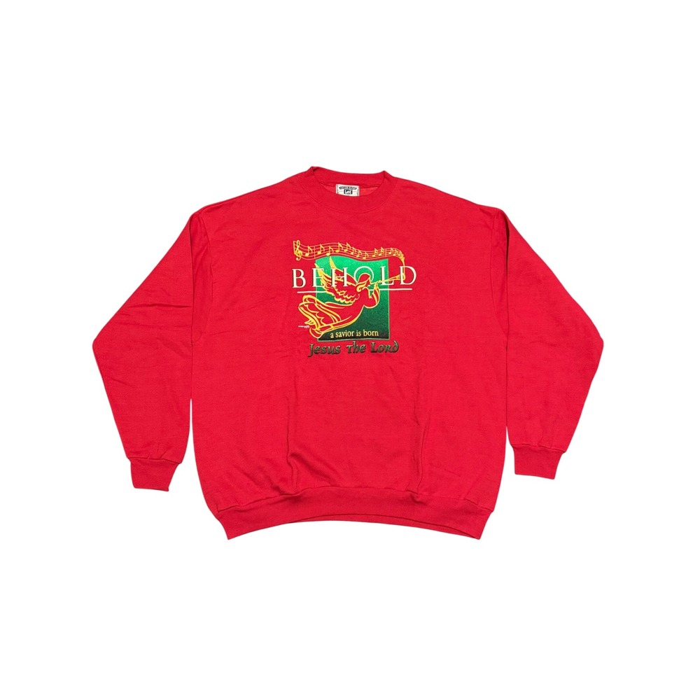 Vintage 1996 Lee Christmas Sweatshirt Mens 2XL Red Behold Jesus Angel USA Made